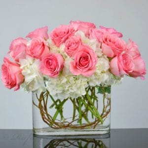 bbd41bde pink roses white hydrangea modern flower arrangement san rafael - Graceful Beauty - R24