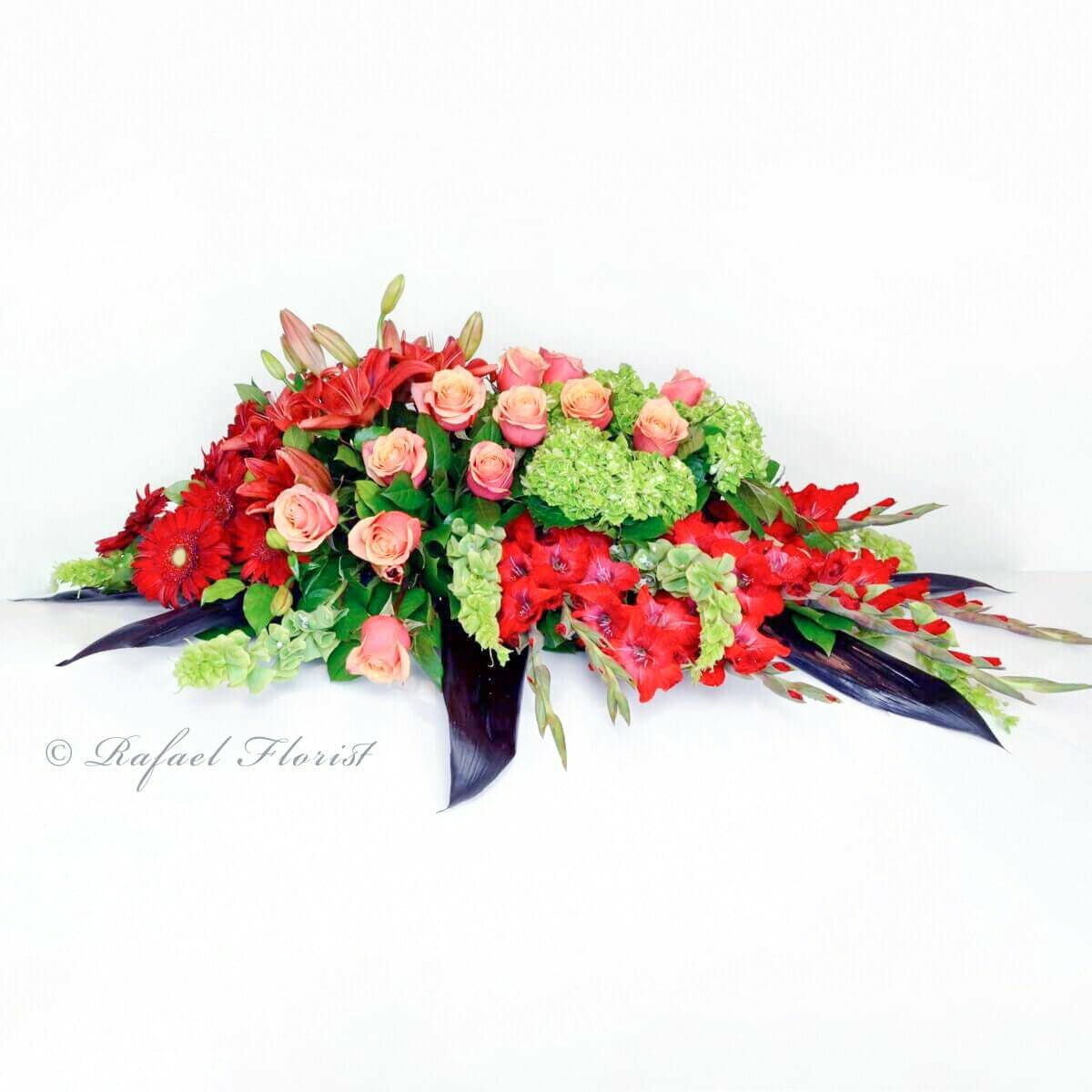 red funeral flowers bouquet: send and deliver Funerals to United