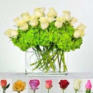 white roses green hydrangea flower arrangement - Timeless Love - R32