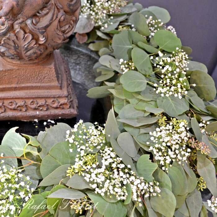 Garland of baby's breath and eucalyptus leaves for wedding and holidays