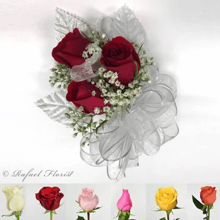 5 Red Spray-Roses w/ Baby's Breath & Leather Fern - Luxury Wristlet Corsage  in San Ramon, CA