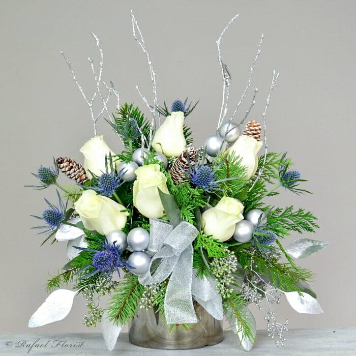 silver and white new year flower arrangement 2 - Best Florist in Marin County