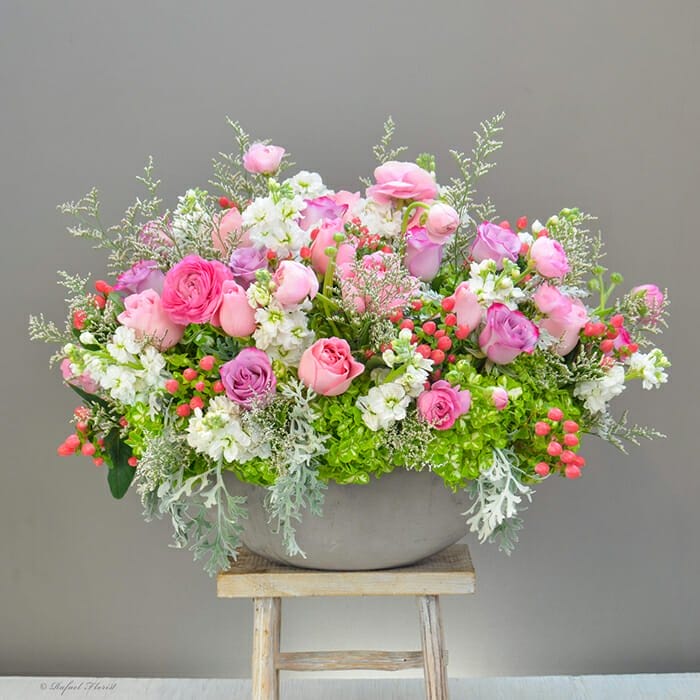 Colorful spring flower centerpiece - San Rafael Florist - Flower Delivery