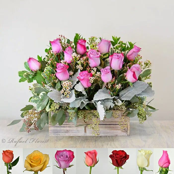 roses arrangement in wooden - Best Florist in Marin County