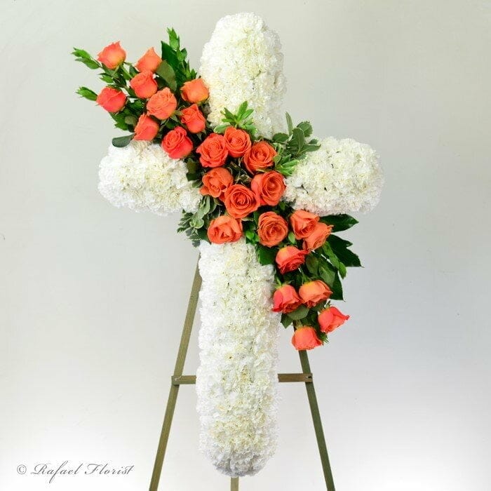 Premium Floral Funeral Cross for Memorial or Service