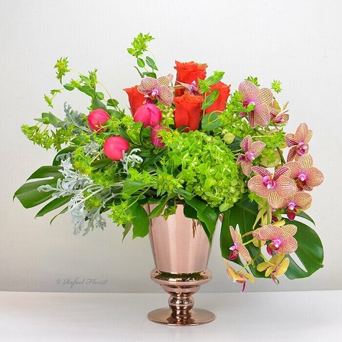 Peonies orchids roses arrangement - San Rafael Florist - Flower Delivery