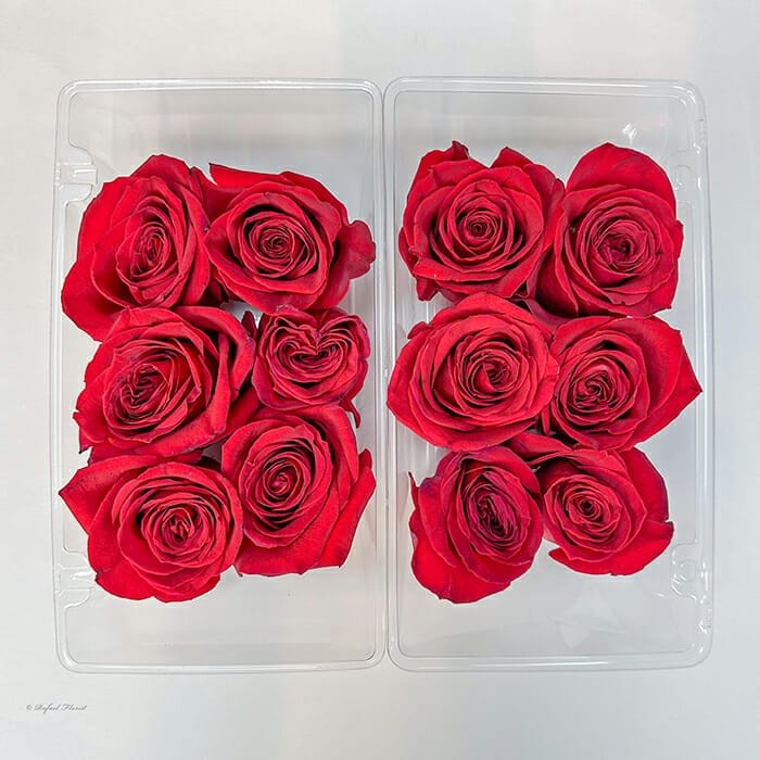 Rose petals of your choice in a clear box