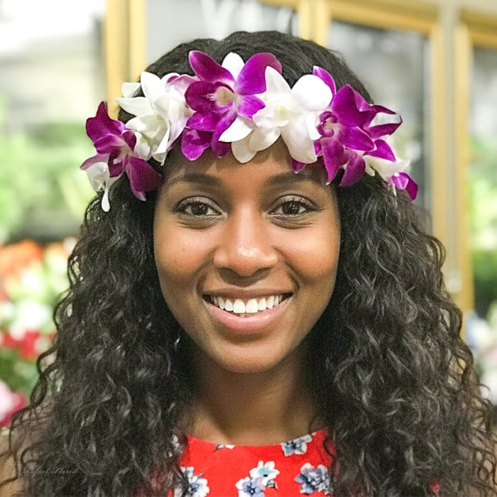 Flower crown of purple & white dendrobium orchids for weddings & more